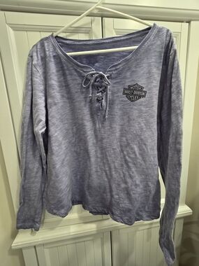 Harley-Davidson Women's Throttle Lace-Up Long Sleeve Knit Top - Purple Size XL